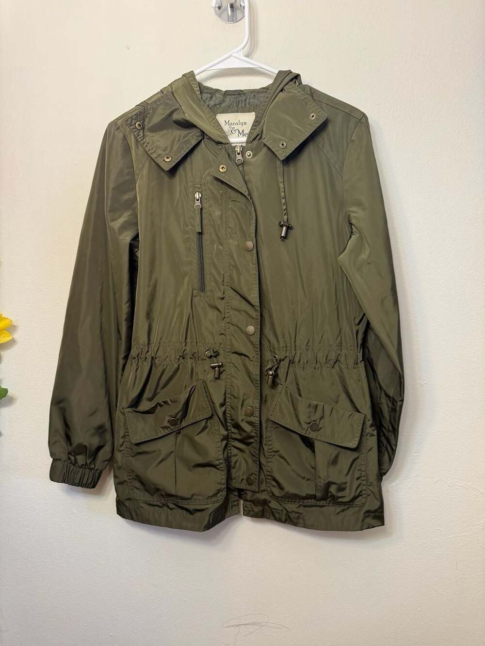 Maralyn & Me Olive Green Hooded Anorak Utility Rain Jacket